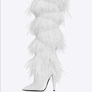 White high over the knee feather boots